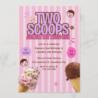 Two Scoops are Better Than One Ice Cream Birthday  招待状