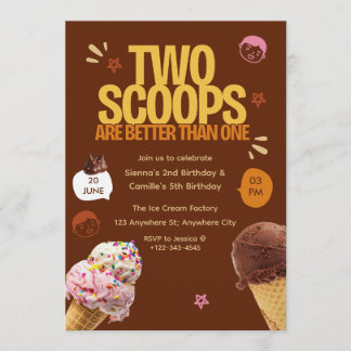 Two Scoops are Better Than One Ice Cream Birthday  招待状