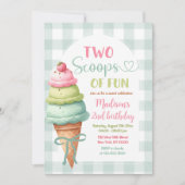 Two Scoops Of Fun Ice Cream Bow 2nd Birthday 招待状 (正面)