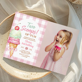 Two Scoops Of Fun Ice Cream Bow 2nd Birthday Photo 招待状