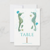 Two Seahorses Watercolor Beach Party Table Number 招待状 (正面)