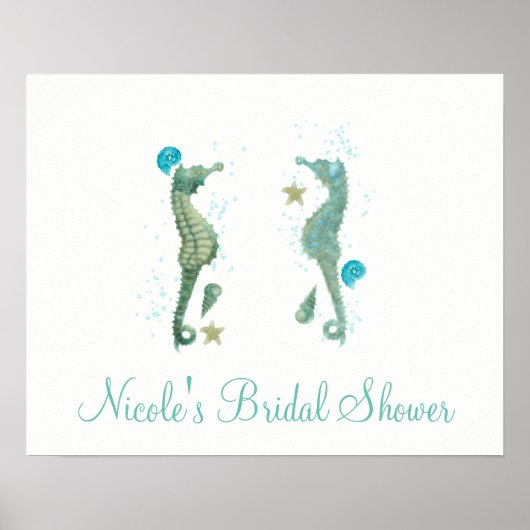 Two Seahorses Watercolor Beach Poster Banner ポスター (正面)