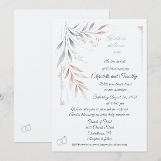 Two Shall Become One Christian Wedding Invitation 招待状 (正面/裏面)