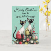 Two Siamese Cats on Christmas Tree Christmas Card カード (黄色い花)
