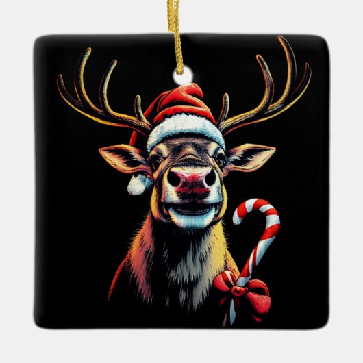 Two Sided Christmas Reindeer  セラミックオーナメント (正面)