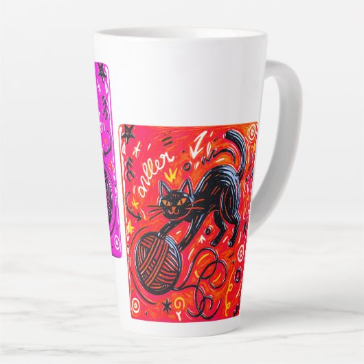  Two-Sided Pink Cat カフェラテマグ (右アングル)