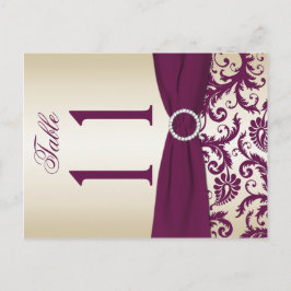 Two-sided Plum and Champagne Damask Table Number ポストカード