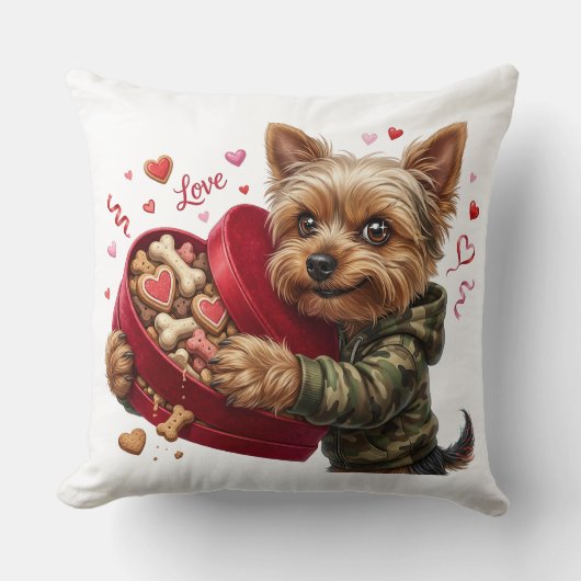 Two-Sided Yorkie Valentine Pillow | Love & Rebel クッション (正面)