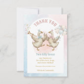 Two Silly Geese Boy & Girl Twins Birthday サンキューカード (正面)