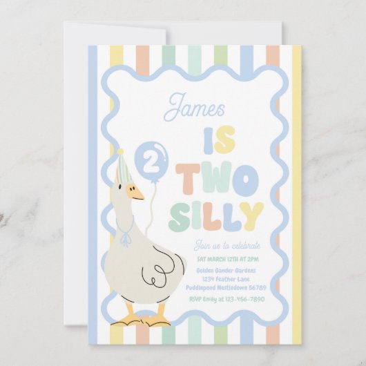 Two Silly Gooseの2歳の誕生日会 春の誕生日 招待状 (正面)