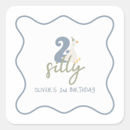 Two Silly Goose ダストブルーとグリーン 2歳の誕生日 スクエアシール
