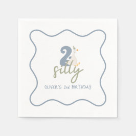 Two Silly Goose ダストブルーとグリーン 2歳の誕生日 スタンダードカクテルナプキン