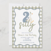 TWO Silly Goose 青と緑の2歳の誕生日 招待状 (正面)