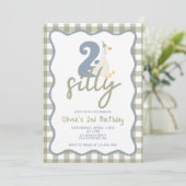 TWO Silly Goose 青と緑の2歳の誕生日 招待状 (スタンド正面)
