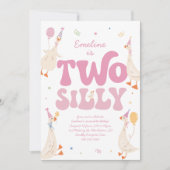 Two Silly Goose 2歳の誕生日パーティー招待状 女の子 ピンク 招待状 (正面)