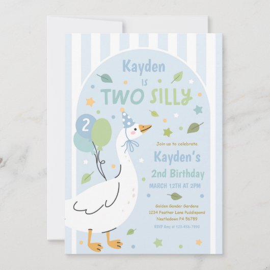 Two Silly Goose 2歳の誕生日パーティー 春の誕生日 招待状 (正面)
