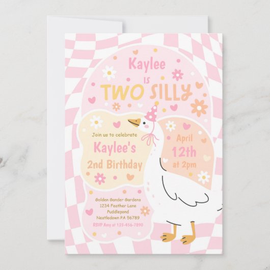 Two Silly Goose 2歳の誕生日パーティー 春の誕生日 招待状 (正面)