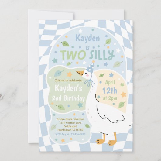 Two Silly Goose 2歳の誕生日パーティー 春生まれの誕生日 招待状 (正面)