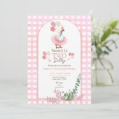 Two Silly Goose 2歳の誕生日ピンク招待状 招待状 (スタンド正面)