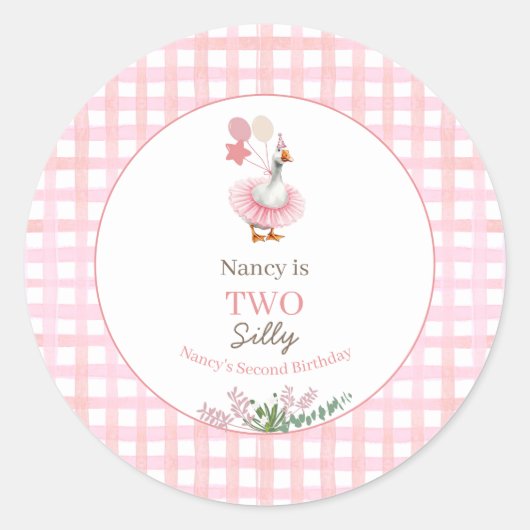 Two Silly Goose 2歳の誕生日 ピンク ラウンドシール (正面)