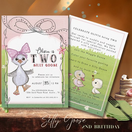 Two Silly Goose 2nd Birthday Invitation 招待状