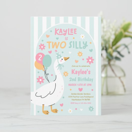 Two Silly Goose 2nd Birthday Party Spring Birthday 招待状 (スタンド正面)