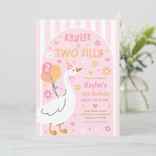 Two Silly Goose 2nd Birthday Party Spring Birthday 招待状 (スタンド正面)