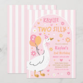 Two Silly Goose 2nd Birthday Party Spring Birthday 招待状 (正面/裏面)