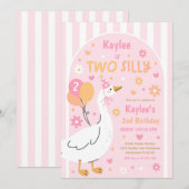 Two Silly Goose 2nd Birthday Party Spring Birthday 招待状 (正面/裏面)