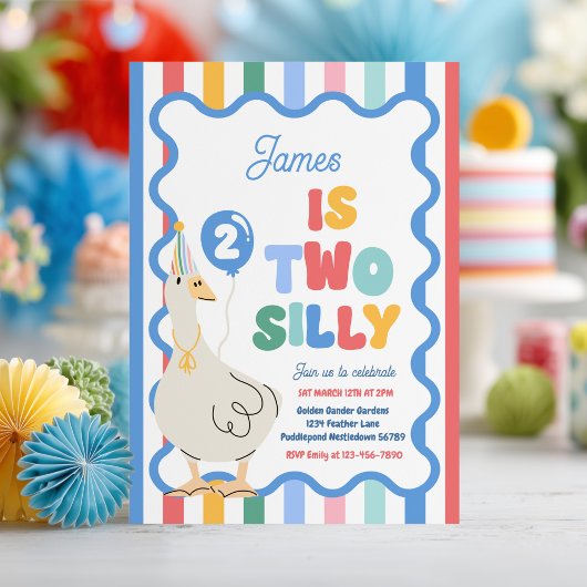 Two Silly Goose 2nd Birthday Party Spring Birthday 招待状