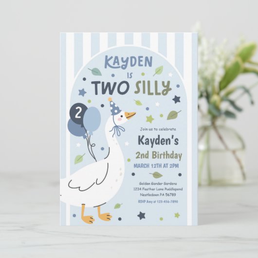 Two Silly Goose 2nd Birthday Party Spring Birthday 招待状 (スタンド正面)