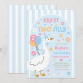 Two Silly Goose 2nd Birthday Party Spring Birthday 招待状 (正面/裏面)