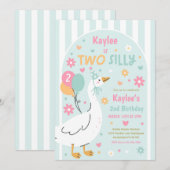 Two Silly Goose 2nd Birthday Party Spring Birthday 招待状 (正面/裏面)