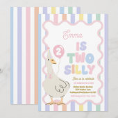 Two Silly Goose 2nd Birthday Party Spring Birthday 招待状 (正面/裏面)