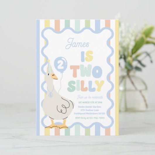 Two Silly Goose 2nd Birthday Party Spring Birthday 招待状 (スタンド正面)