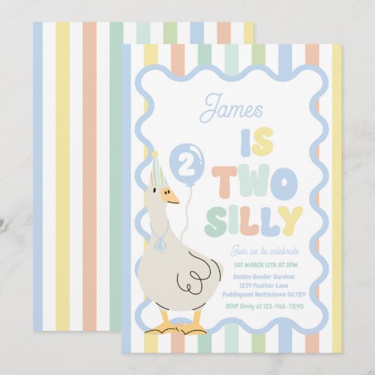 Two Silly Goose 2nd Birthday Party Spring Birthday 招待状 (正面/裏面)