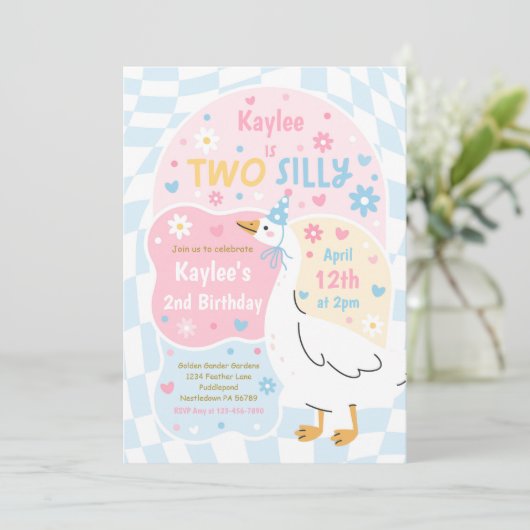 Two Silly Goose 2nd Birthday Party Spring Birthday 招待状 (スタンド正面)