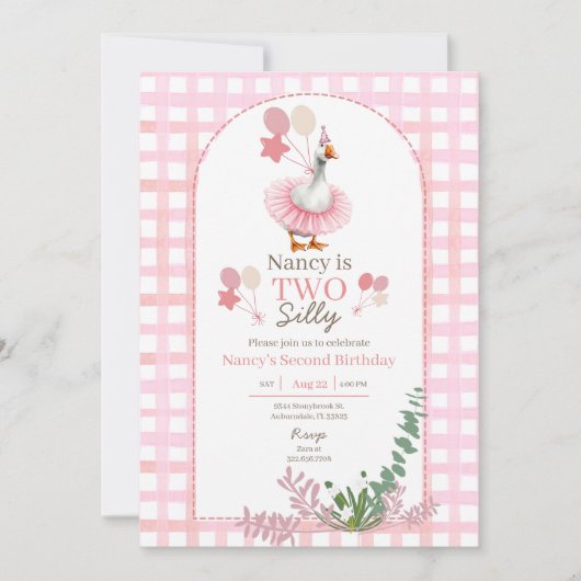 Two Silly Goose 2nd Birthday Pink Invitation 招待状 (正面)