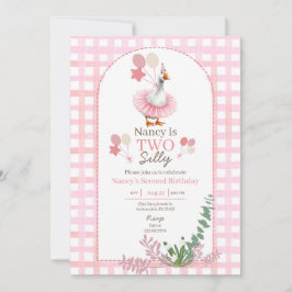 Two Silly Goose 2nd Birthday Pink Invitation 招待状