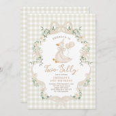 Two Silly Goose Beige Bow Girl 2nd Birthday 招待状 (正面/裏面)