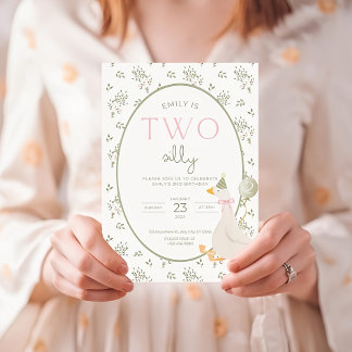 Two Silly Goose Birthday Invite Vintage Floral Sec 招待状