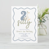 TWO Silly Goose blue and green 2nd Birthday 招待状 (スタンド正面)