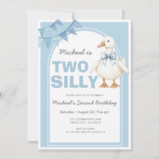 Two Silly Goose Blue Boy Second Birthday 招待状 (正面)