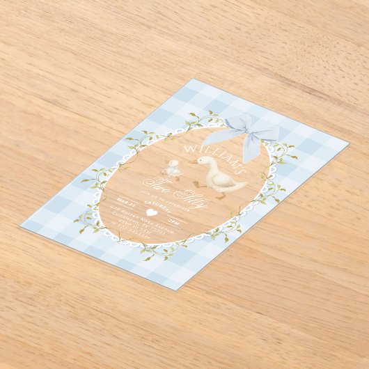 Two Silly Goose Blue Gingham 2nd Birthday アクリル招待状 (レイダウン)