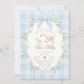 Two Silly Goose Blue Gingham Boy 2nd Birthday 招待状 (正面)