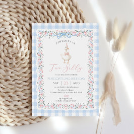 Two Silly Goose Blue Gingham Girl 2nd Birthday 招待状