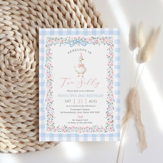 Two Silly Goose Blue Gingham Girl 2nd Birthday 招待状