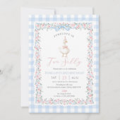 Two Silly Goose Blue Gingham Girl 2nd Birthday 招待状 (正面)