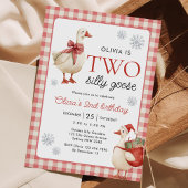Two Silly Goose Christmas Gingham 2nd Birthday 招待状