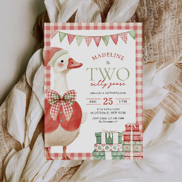 Two Silly Goose Christmas Gingham 2nd Birthday 招待状
